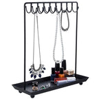 MyGift Black Metal Jewelry Stand for Women Jewelry Organizer Stand for Necklaces with 20 Hooks and Ring Tray Sturdy Necklace Pole - color: Black