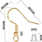 925 Sterling Gold Earring Hooks 120 PCS/60 Pairs, Ear Wires Fish Hooks, Hypo-allergenic Jewelry Findings Parts with 120 PCS Clear Silicone Earring Backs Stoppers - size: 120pcs-Gold