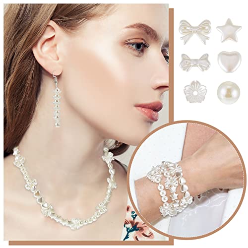 Juexica 500 Pcs ABS Imitation Pearl Beads Star Heart Bowknot Circle Flower White Aesthetic Beads for Jewelry Making Bracelets Necklaces Earrings Key Chains Accessories DIY Crafts(Classic Style) - color: Classic Style
