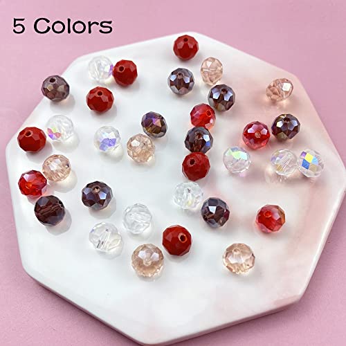 Jmassyang 8mm Briolette Rondelle Faceted AB Crystal Glass Beads for Jewelry Making Bracelets Necklaces Earrings (Red Mixed, 250pcs) - color: Red Mixed, size: 6x8mm