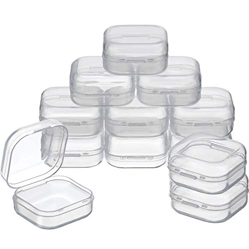 SATINIOR 12 Pack Clear Plastic Beads Storage Containers Box with Hinged Lid for Beads and More (1.38 x 1.38 x 0.71 Inch) - size: 1.38 x 1.38 x 0.71 Inch