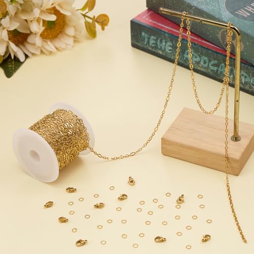 Jabogrii 16.4 Feet Gold Oval Lip Chain for Jewelry Making Stainless Steel Cable Chain Bulk Roll Craft Jewelry Making - color: Lip Gold
