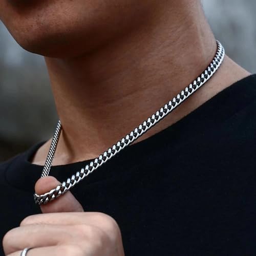 4/6mm Cuban Link Chains for Men - Gold/Silver Plated Stainless Steel Miami Curb Chain Necklace - No Tarnish Hip Hop Mens Jewelry, 18"/20"/22"/24" - color: 6MM Silver Chain, size: 18inch