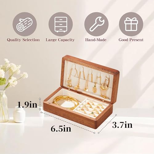 Travel Jewelry Case Small Wood Jewelry Organizer Jewelry Box for Women (Nut-Brown Print G) - color: Nut-Brown Print G