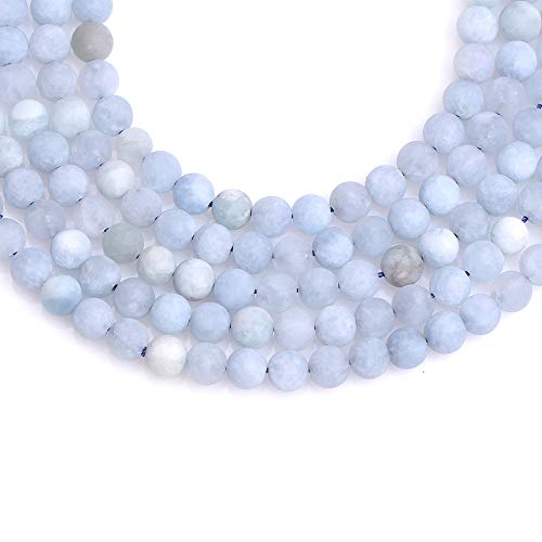 GEM-Inside Natural 6mm Aquamarine Quartz Gemstone Loose Beads Frosted Round A Grade Crystal Energy Stone Power for Jewelry Making 15" - color: Aquamarine, size: 6mm