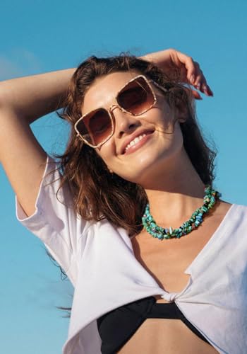 CANEVINKA Bohemian Beaded Choker Necklace 18K Gold Plated Bead Pendant Necklace Vintage Handmade Jewelry for Women - style: green stone