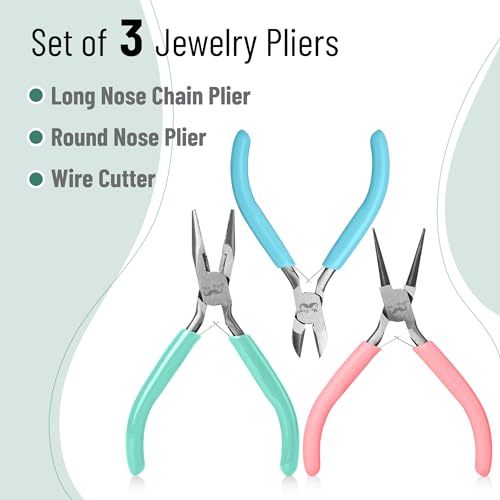 Mr. Pen- Pliers for Jewelry Making, 3 Pack, Chain Nose, Round Nose Pliers Set and Wire Cutter for Beading, Wire Wrapping, Jump Rings, Jewelry Repair, Crafting, DIY - color: Pastel 2