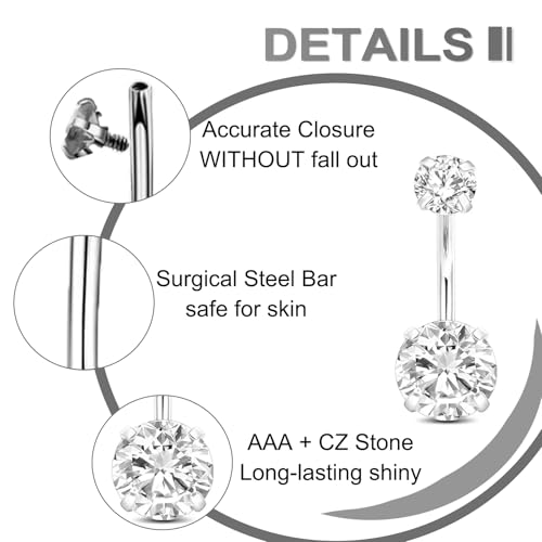 Yugui Belly Button Piercing Kit 17PCS - Body Piercing Kit with Navel Rings Piercing Pliers Disposable 12G 14G Stainless Steel Piercing Needles Tools for DIY Piercing Self Belly Piercing Kit, Silver