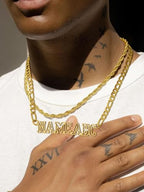 GoldChic JEWELRY Name Necklace Personalized for Men, Womens Custom Name Plate Chain, Stainless Steel Customized Old English Nameplate Choker with Curb Chains Custom, 16 inches to 30 inches - color: Figaro Chain 6 mm - Gold