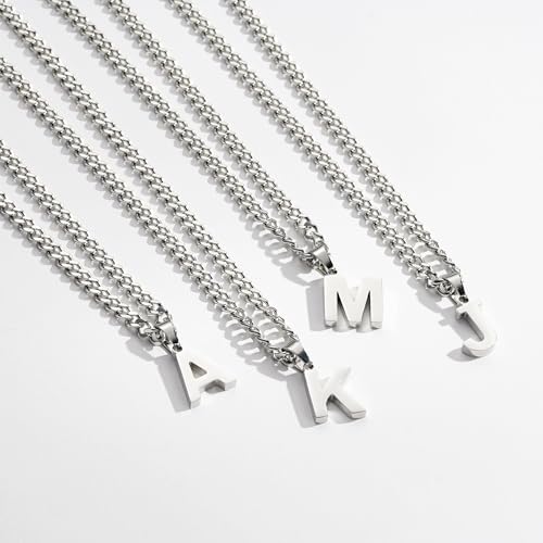 P. BLAKE Layered Initial A-Z Pendant Necklaces for Boys Men, Stainless Steel Letter Cuban Link Herringbone Chain Fashion Jewelry Gifts - color: Silver, size: Letter M