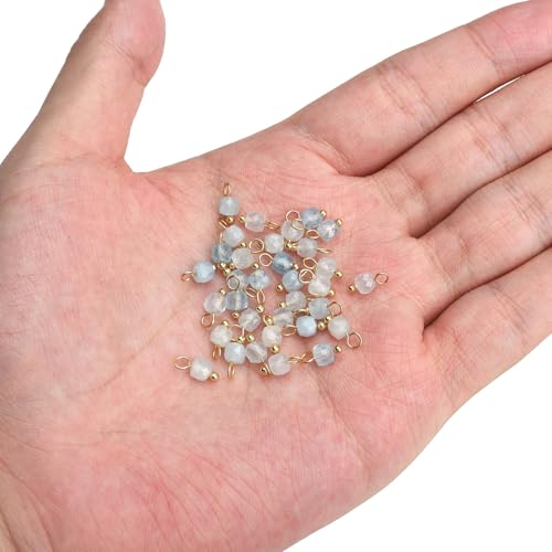 Beadia Natural Faceted Cube Stone Charms 4mm 30pcs with Untarnish Metal Accessories Loose Square Beads for DIY Jewelry Making - color: Aquamarine