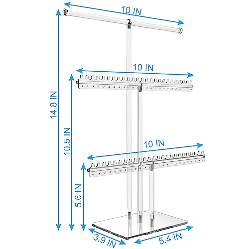 lengnoyp Premium Jewelry Stand, Earring Holder, Necklace Holder Stand, Clear 3-Tier Acrylic Large Storage Jewelry Organizer Stand & Bracelet/Bangles Stand, 48 Earring Holes Display Stands - size: 3-tier