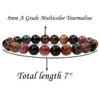 Angelstones Handmade Natural Healing Gemstone 8mm Round Beads Stretch Crystal Bracelet 7 Inch Unisex - color: Multicolor Tourmaline