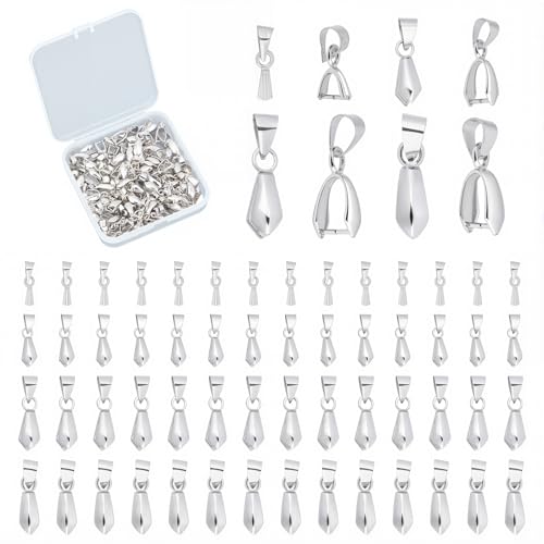 SUNNYCLUE 1 Box 4 Size Brass Pinch Bail Pendants Silver Pinch Clip Bail Clasp Dangle Charm Bead Pendant Jewelry Making Connectors for Jewelry Making Necklace Dangle Charm DIY Craft - color: 4 Sizes 120Pcs Silver Pinch Bails