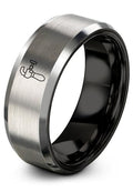 Chain Tool Ring - Gift for Cyclist - 8mm - Band - Gunmetal Black Silver - Personalized Custom Engraving - Men Women - Anniversary Engagement Wedding - Tungsten Carbide - Flat Dome Bevel - color: 12 - Black Grey Tungsten