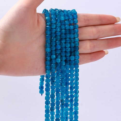 Natural Faceted Apatite Cube Stone Beads 5-5.5mm 60pcs/str Loose Square Semi Gemstone Stone Beads for Making Bracelets Necklace Earrings - color: Apatite