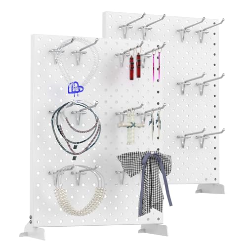 TORACK Pegboard Display Stand for Craft Shows & Fairs, 12 x 16 in Metal Tabletop Pegboard Display with Hooks for Christmas Fair Event(White, Pack of 2) - style: 2-Pack White