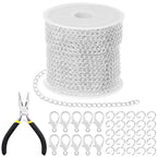 Tanstic 102Pcs 30 Feet Jewelry Making Chains Necklace Chains Bulk Cable Link Chain with 50Pcs Jump Rings, 50Pcs Lobster Clasps, Pliers for Bracelet Necklace Making(Silver) - color: Silver