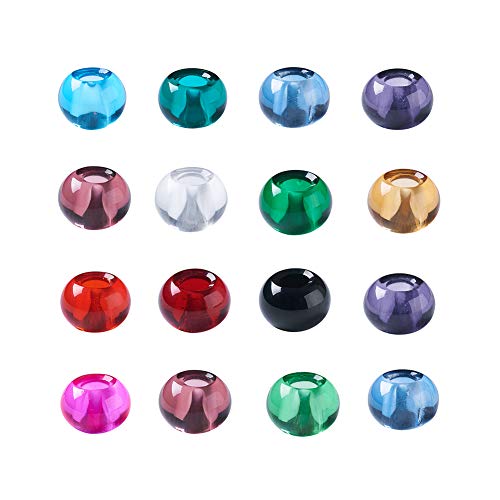Cheriswelry 200pc Handmade Lampwork Glass European Beads Rondelle Large Hole Charms Crystal Loose Space Slide Charms no Metal Core 5mm Hole fit Snake Chains Bracelet 14x8.5~10mm for DIY Jewelry Making - color: Rondelle -Handmade Lampwork