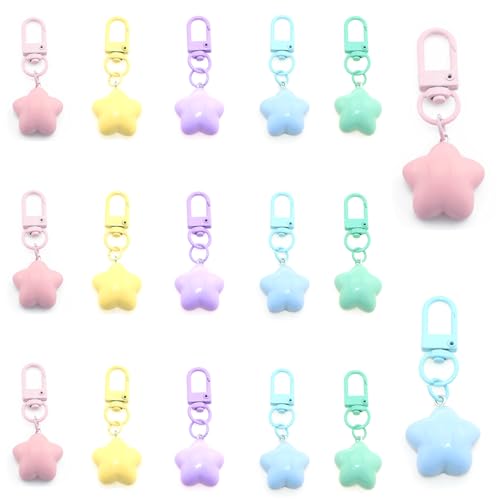 20PCS Chubby Star Keychain Pendant Mixed Colors 2.4cm/0.94in Cute and Versatile Bag Accessory Jewelry Making Charm Party Gift Set Couple or Bestie Gift