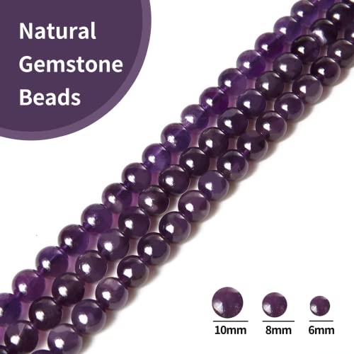 100pcs 8mm Amethyst Beads Natural Gemstone Beads Round Loose Beads for Crafting and Jewelry Making - color: Amethyst, size: 8mm