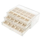 FEISCON Acrylic Jewelry Organizer Makeup Cosmetic Storage Organizer box Clear Jewelry Case with 3 Drawers Adjustable Jewelry Box Velvet Trays grid size - size: 3 layer