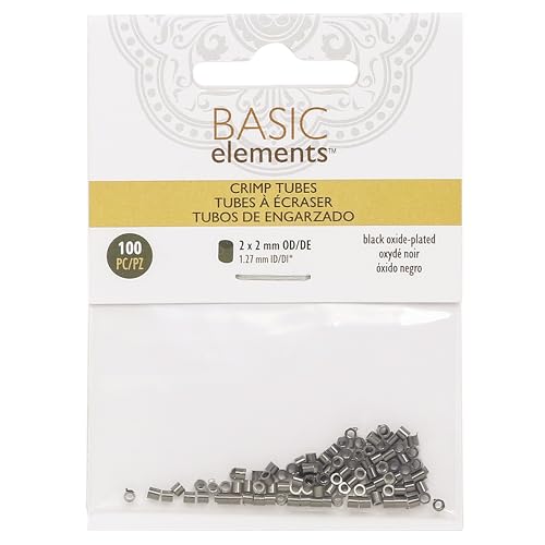 The Beadsmith Tube Crimp Beads, 2 x 2mm, 100 Pieces, Black Oxide Color, Uniform Cylindrical Shape, No Sharp Edges, Designed to Secure The Ends of Jewelry Stringing Wires and Cables