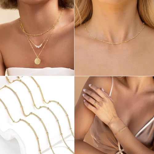 16 Ft Stainless Steel Bead Chain for Jewelry Making, 1.6 mm Thin Silver Ball Beaded Cable Link Chains Roll for DIY Necklace Bracelet Jewelry Making Supplies with Lobster Clasps Soft Tape Measure - color: Cross Bead Silver