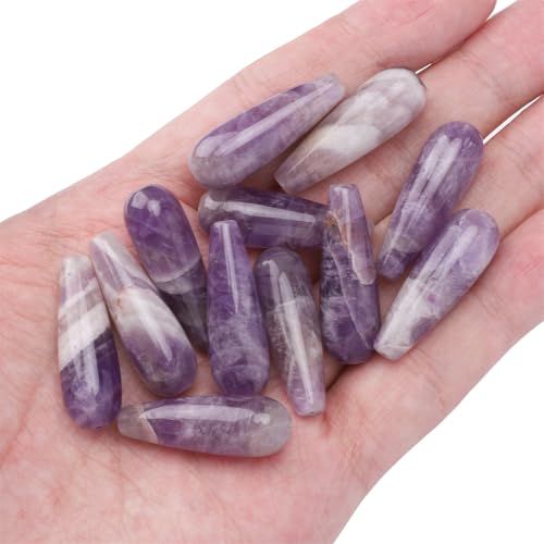 BEADIA Natural Amethyst Teardrop Stone Beads 10x30mm 12pcs Dangle Earring Charm for DIY Jewelry Making - color: Amethyst