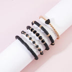RISHEGAE Heishi Beaded Stretch Bracelets for Women Stackable Polymer Clay Beads Bracelets Friendship Boho Summer Beach Bracelet Jewelry Set - color: A-Black Set