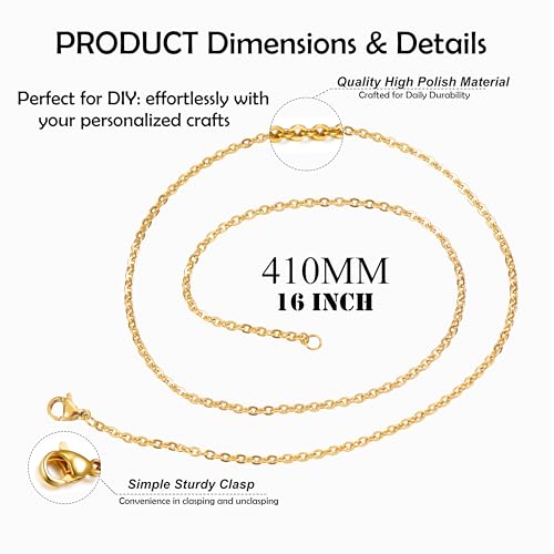 24 Pack Necklace Chains Gold Plated Stainless Steel Cable Chain Necklace Bulk for Jewelry Making, 16 Inches - color: 16 Inches, Gold Color