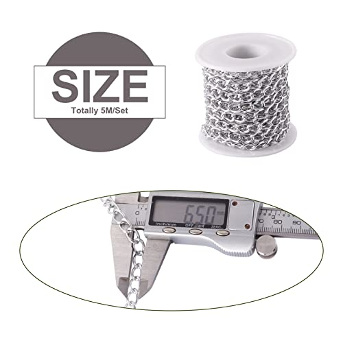 Craftdady 16.4 Feet Aluminum Curb Chain Link Silver Twisted Cable Cross Chain Unwelded 10x6.5mm with Spool for Bracelet Necklace Tassel Earring Jewelry Making - color: Silver, 10x6.5mm