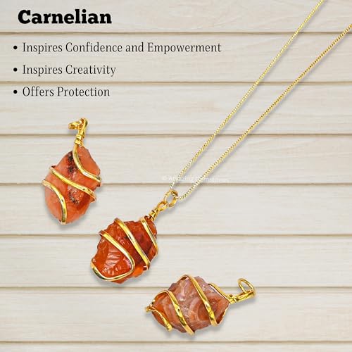Amazing Gemstone Crystals and Healing Stones Carnelian Necklace - Gold Chain Necklace Pendant - Real Crystal Necklace - color: Gold Spiral Raw, size: 1 PIECE