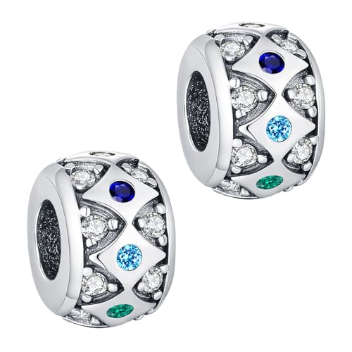 KEQ 925 Silver Spacer Stopper Bead Charms Clearance for Pandora Bracelets Birthstone CZ Always Stopper Mother's Day Jewelry Christmas Gifts for Mom Grandmom Granddaughter Wife Sisters Friends - color: Bead, size: 2Pcs