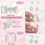SUNNYCLUE 1 Box 20 Sets 925 Sterling Earring Studs with Loop Earring Posts Findings Silver Rhinestone Bowknot Ear Post Stud with Hole Bulk for Jewelry Making Accessories DIY Crafts Supply - style: Bow 1