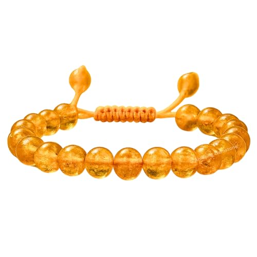 Amazing Gemstone Amber Quartz Bracelet for Women Men's Gifts - Protection Healing Crystal Bracelet - 8mm Gemstone Beaded Adjustable Bracelet Pulseras Para Hombres Mujer Stocking Stuffers - color: Amber
