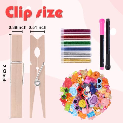 JOICEE 80PCS Cheer Pins Spirit Clips,Include 80 Natural Wooden Clothes Pins 126 Resin Animals Bows Daisy and Stickers Pen 300 Beads Pearls for Cheerleading Backpacks Ribbon Team Cheer Gifts - color: Yellow