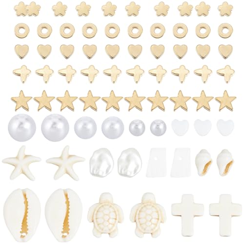 SUNNYCLUE 1 Box 1000Pcs Ocean Beads Kit Shell Beads Seashell Charms Summer Hawaii Sea Turtle Starfish Plastic Imitation Pearl Loose Spacers for Jewelry Making Kits Bracelets Necklace Earrings - style: Style 2