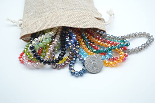 Catotrem Faceted Glass Crystal Beads Strands Briolette Rondelle Crystal Beads Spacer for Jewelry Making 15 Colors 1350pcs 6MM - size: 6mm