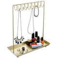 MyGift 14 Inch Brass Metal Jewelry Organizer Stand for Necklaces with 20 Hooks and Ring Tray - color: Brass