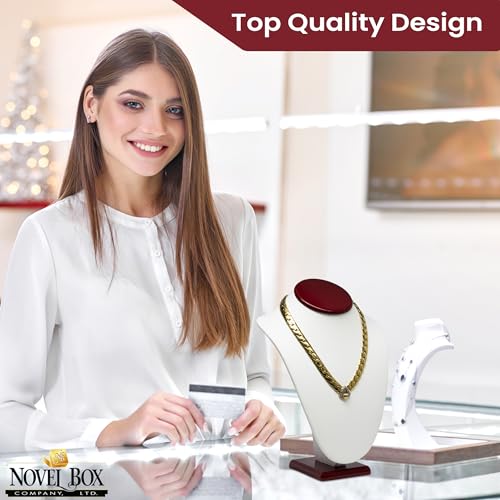 Novel Box Cherrywood/White Stand Jewelry Necklace Display 7.5x4x11 Inches - Freestanding Travel Necklace Holder Stand - Necklace Mannequin Organizer Stands - Necklace Displays Large - color: Rosewood/White, size: Large