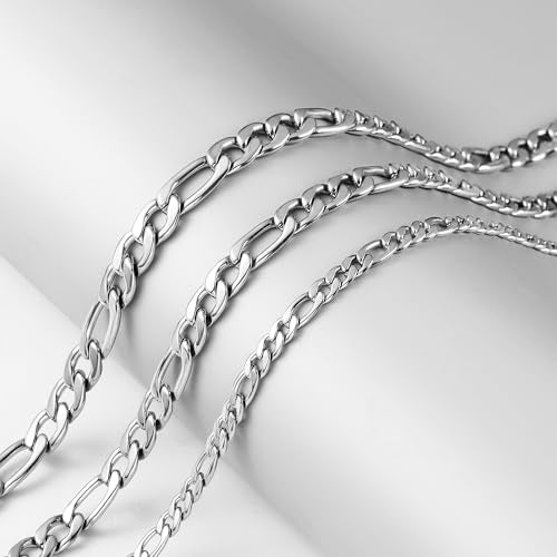 Monily Figaro Chain Necklace Stainless Steel 24K Gold Plated Chains for Men Women Jewelry Gift - color: stainless steel, size: 18 Inches