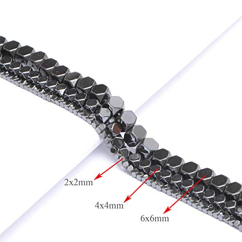 AD Beads Natural Hematite Gemstone Faceted Square Cube Loose Beads 16" 2x2mm 4x4mm (4x4mm, Metallic Black Hematite) - color: Metallic Black Hematite, size: 4x4mm