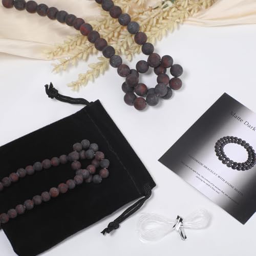 Stone Beads, 60pcs Matte Dark Red Garnet, 6mm Round Loose Beads for Jewelry Making, Bracelets, with Bag, String & Card - color: Matte Dark Red Garnet, size: 6mm