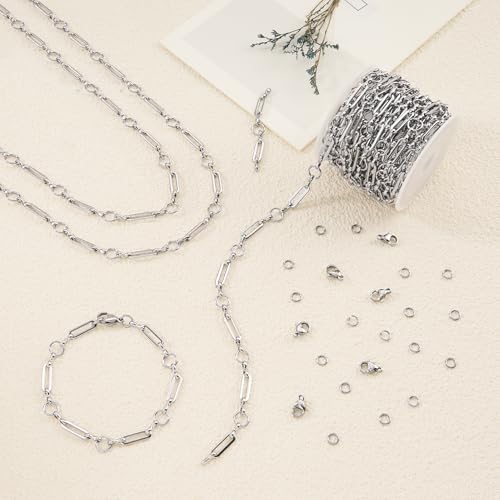 YOUBEIYEE 13 Feet Stainless Steel Chains Bulk on Spool Circle Paperclip Link Chain for Jewelry Making - color: Circle Paperclip Silver