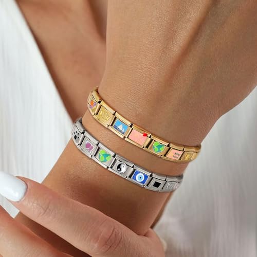 Italian Charms Bracelet Sets with 1Pcs Starter Brascelet 9Pcs Charms 9mm Italian Modular Charm Bracelet DIY Module Jewelry Gifts - color: B-Starter Bracelet Set-20Pcs-2Sets