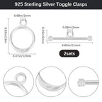 Beebeecraft 1 Box 2 Sets Silver Toggle Clasps T Bar Clasp Necklace 925 Sterling Silver Round IQ Jewelry Fastener Connectors Buckle for Jewelry Making Pendants Bracelet Necklace Earring DIY Crafts