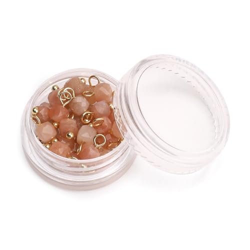 Beadia Natural Faceted Cube Stone Charms 4mm 30pcs with Untarnish Metal Accessories Loose Square Beads for DIY Jewelry Making - color: Sunstone