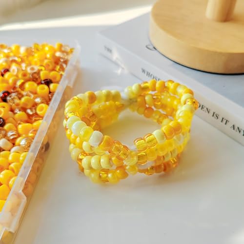 Plastic Pony Beads for Jewelry Making, 1200 Pieces, Multi-Color, 0.35 x 0.22 inch, DIY Craft Beads for Bracelets and Hair Braids (Yellow) - color: Yellow