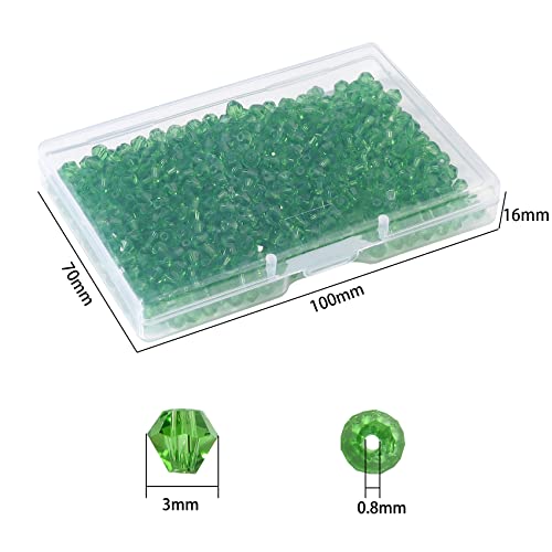 1200pcs Crystal Glass Beads 3mm Bulk Faceted Bicone Spacer Beads for DIY Jewelry Making - color: grass green, size: 3mm